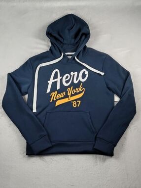 Aeropostale Navy Blue Pullover Hoodie Aero NY 87 Graphic Size Medium New